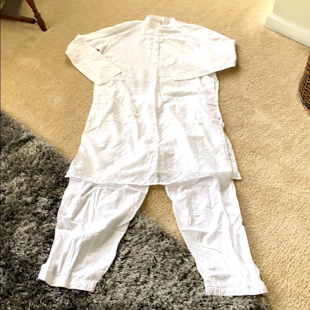 MENS SIZE 42 KURTA PYJAMA SET WHITE COTTON